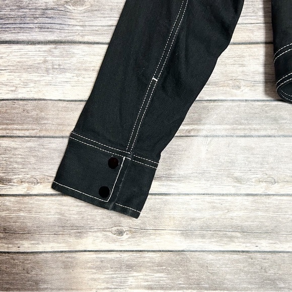 Maison Margiela Black Denim White Stitching Snap Button Spread Collar Jacket 50 - Picture 9 of 15